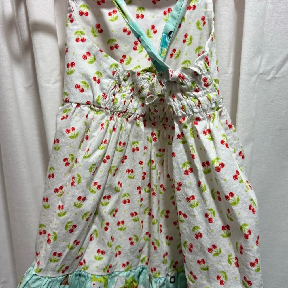 Ricrac and Ruffles Cherry Print Tunic Top with Mint Tie Straps and campers